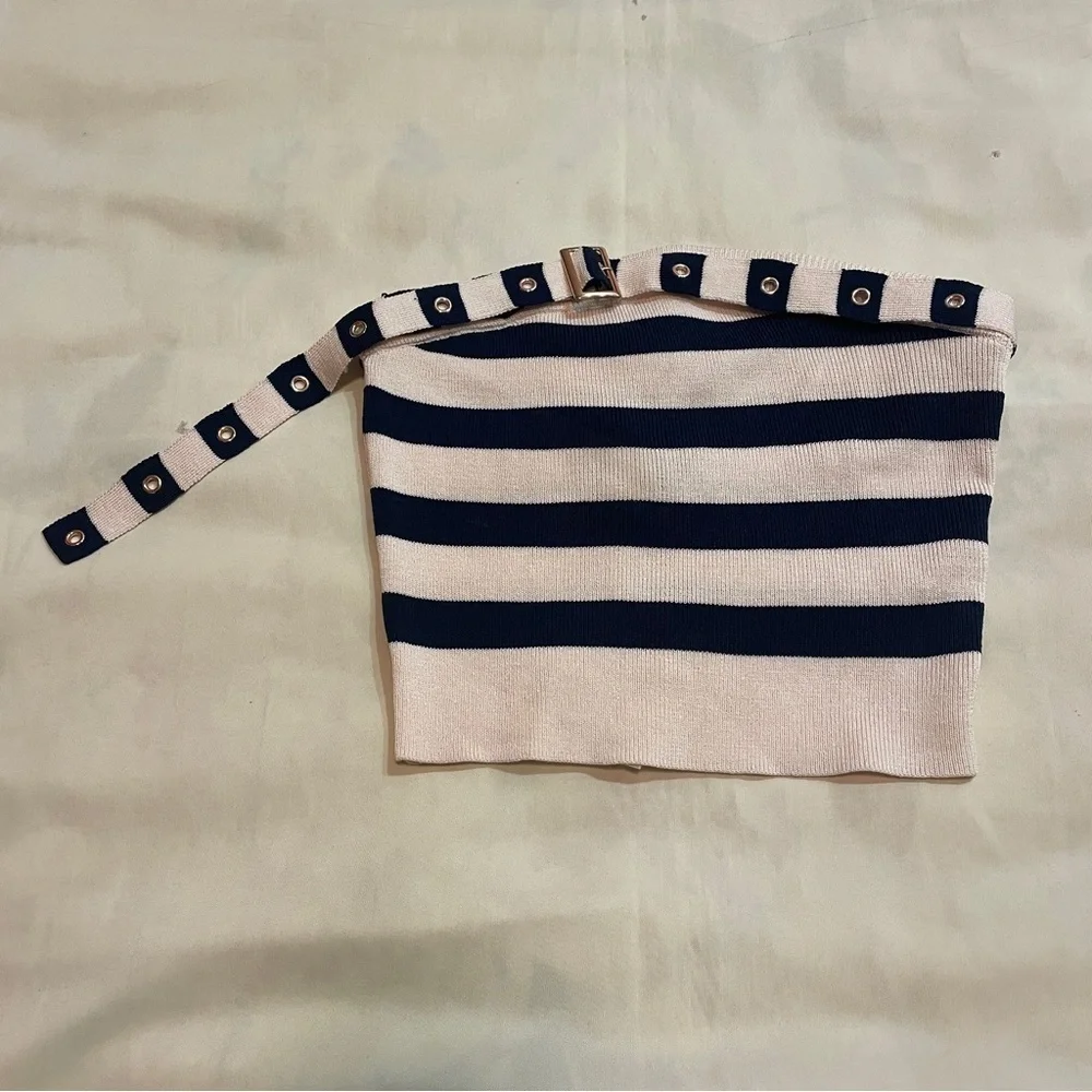 NEW! Ser.O.Ya- Cream And Navy Constance Tube Top Cleat Midi Skirt Set Size XL
